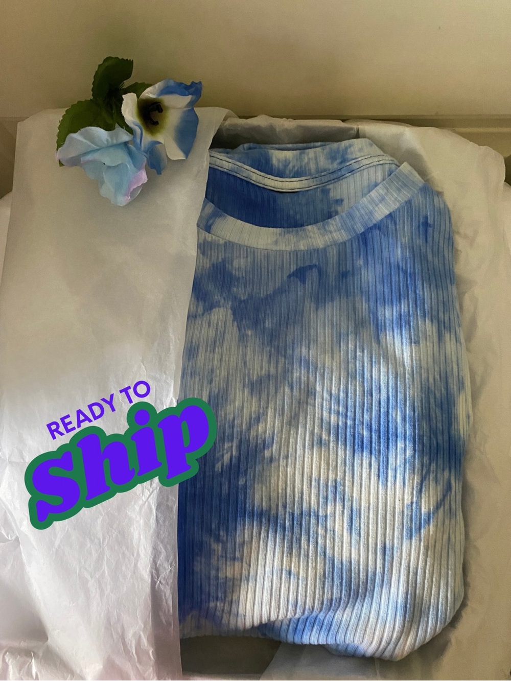 Blue Tie-Dye Ribbed Drawstring Dress - Picture 5 of 5